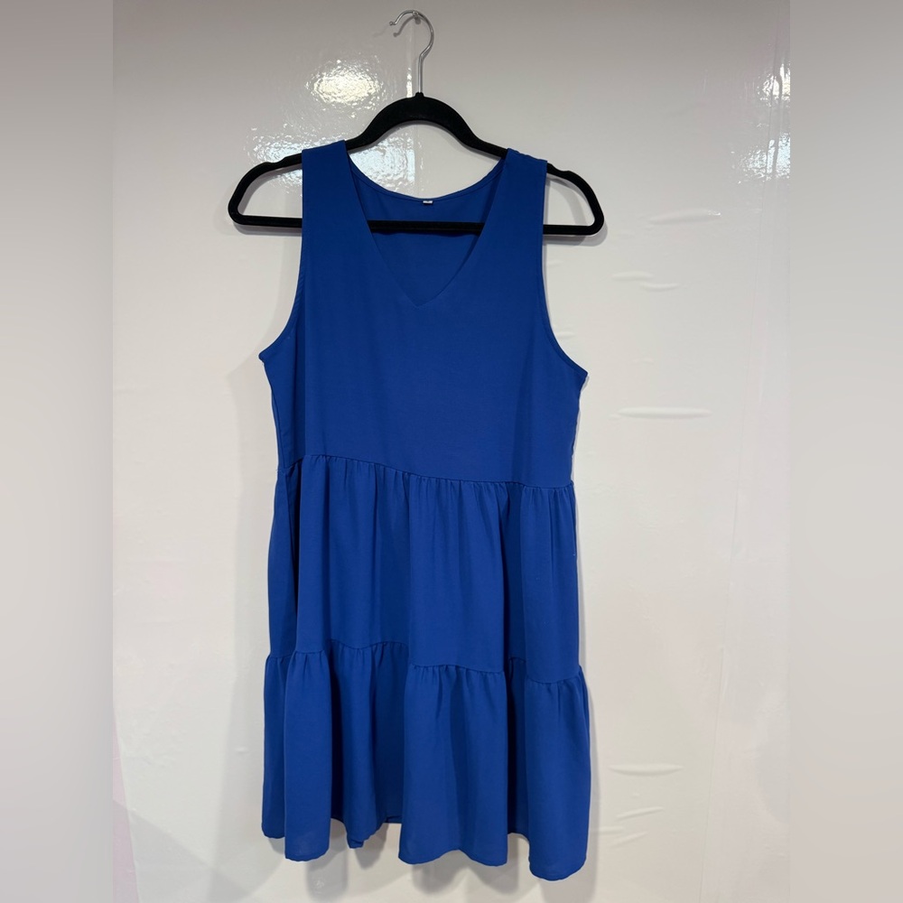 Blue Sleeveless Tiered Dress